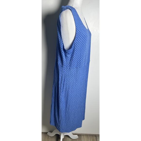 Habitat Sleeveless Drop Waist Textured Blue Scoop Neck Lagenlook MIDI Dress Sz L - Picture 3 of 12